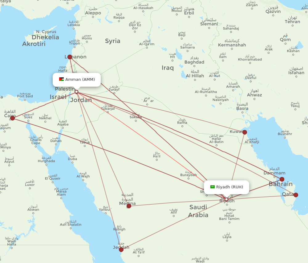 AMM to RUH flights and routes map