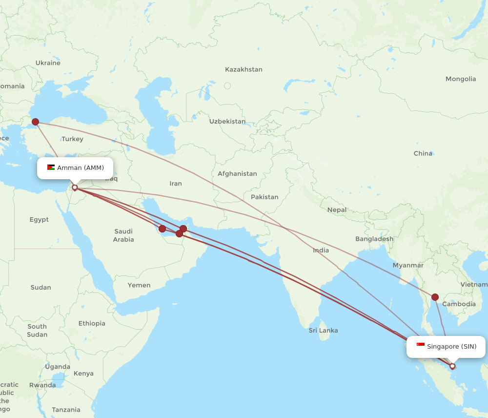 AMM-SIN flight routes