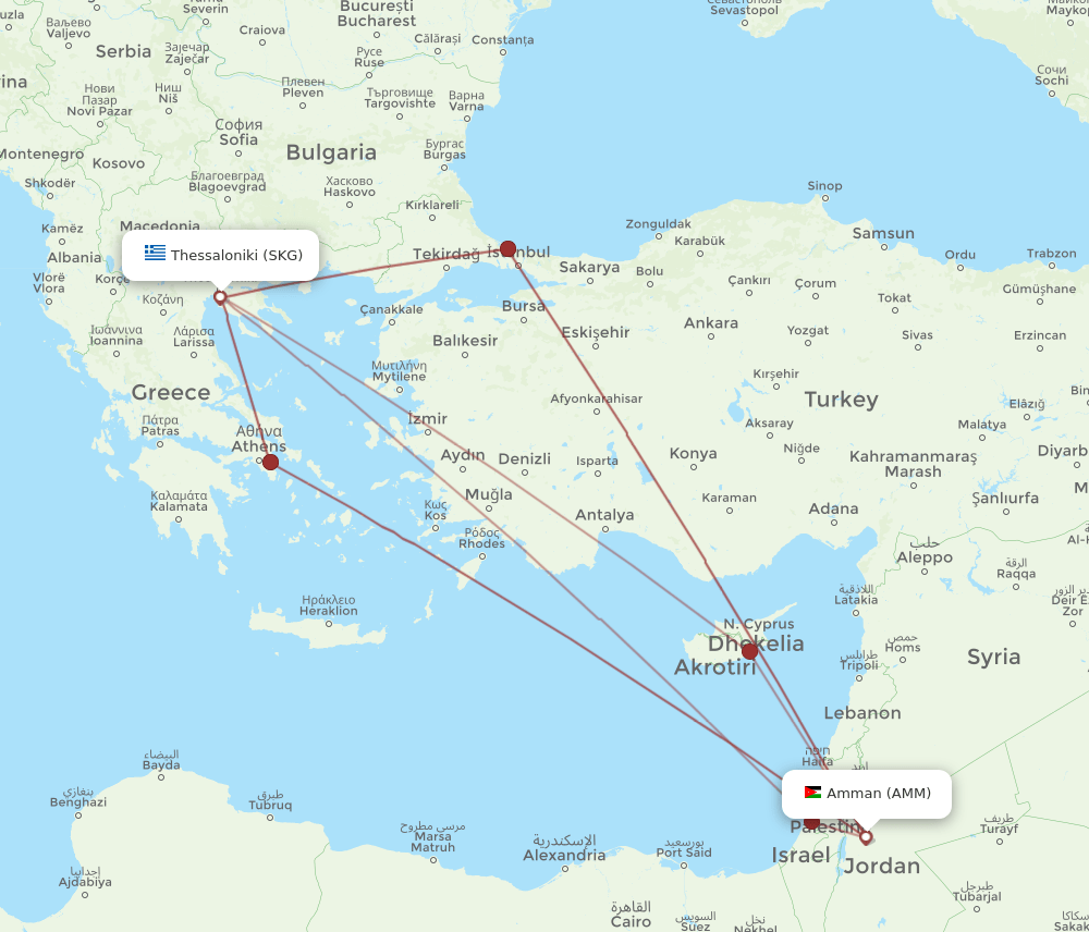 AMM-SKG flight routes