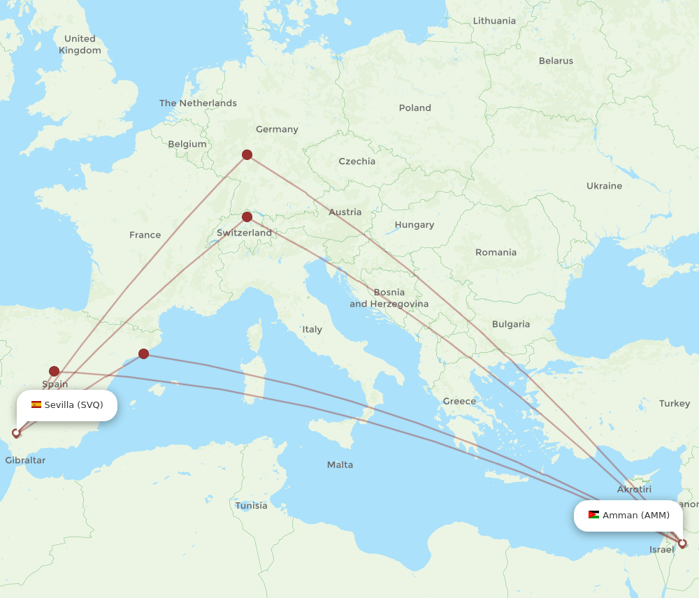 AMM-SVQ flight routes