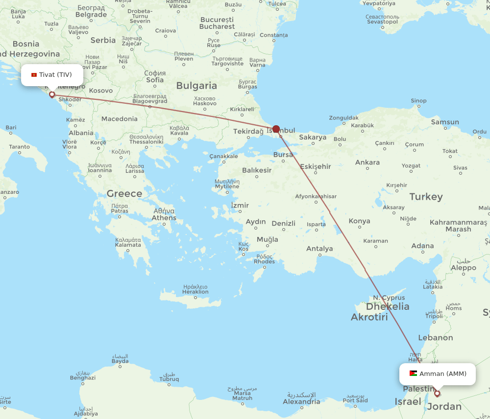 AMM to TIV flights and routes map
