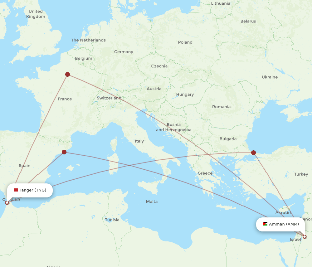 AMM-TNG flight routes