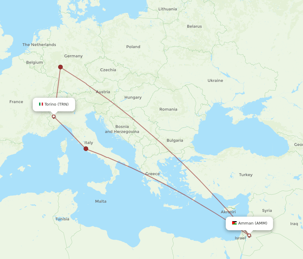 AMM to TRN flights and routes map