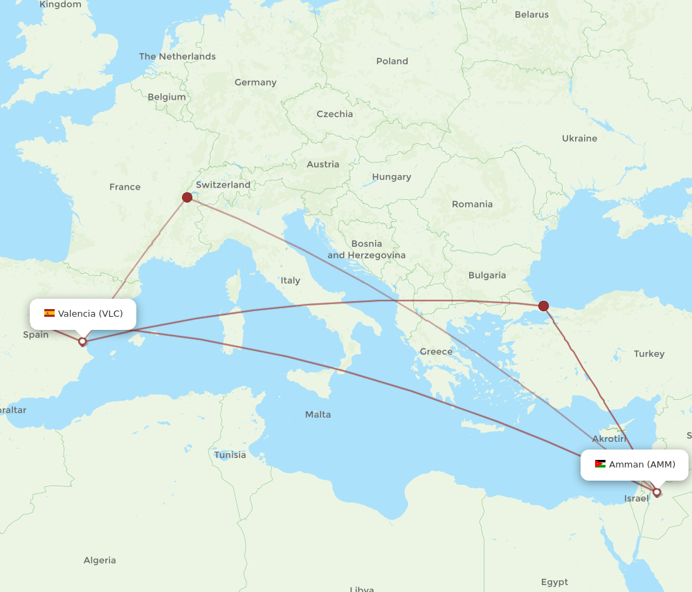 AMM to VLC flights and routes map