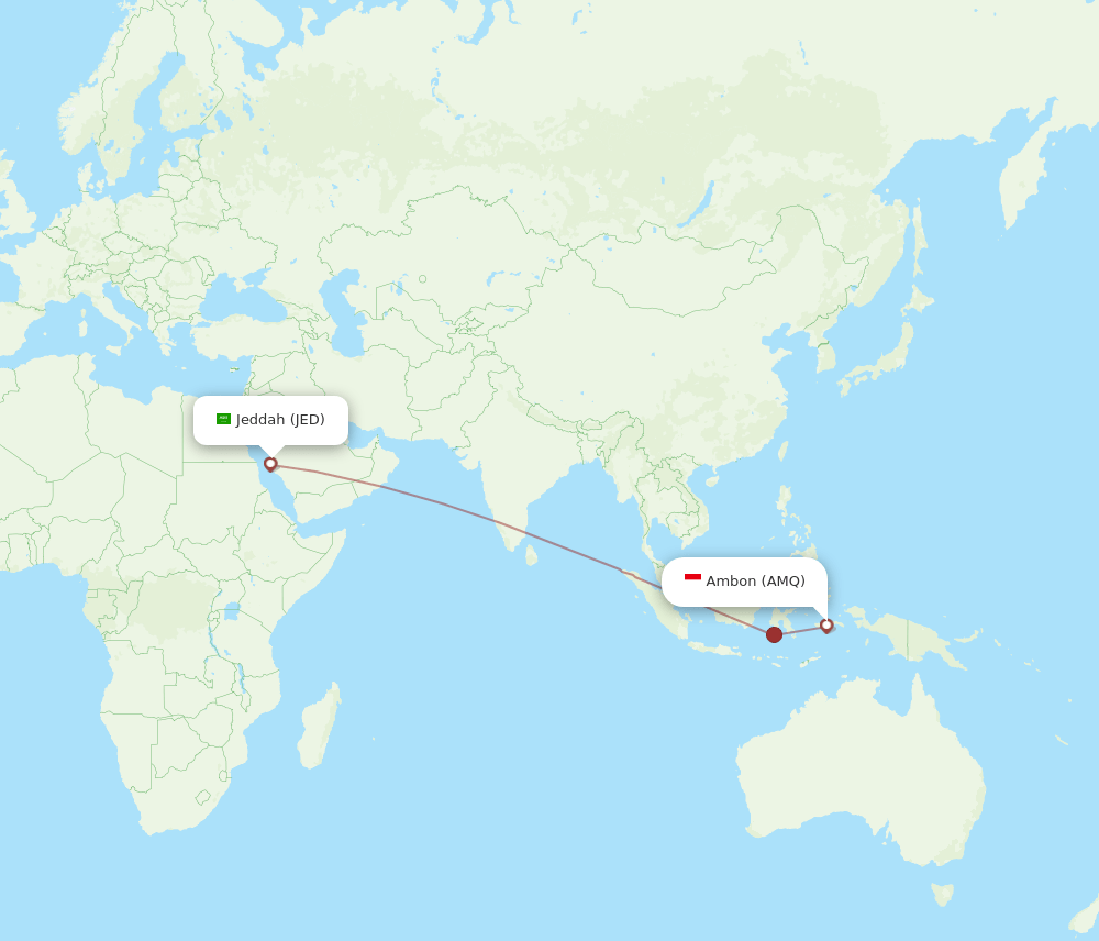 Jeddah - Ambon route map and flight paths