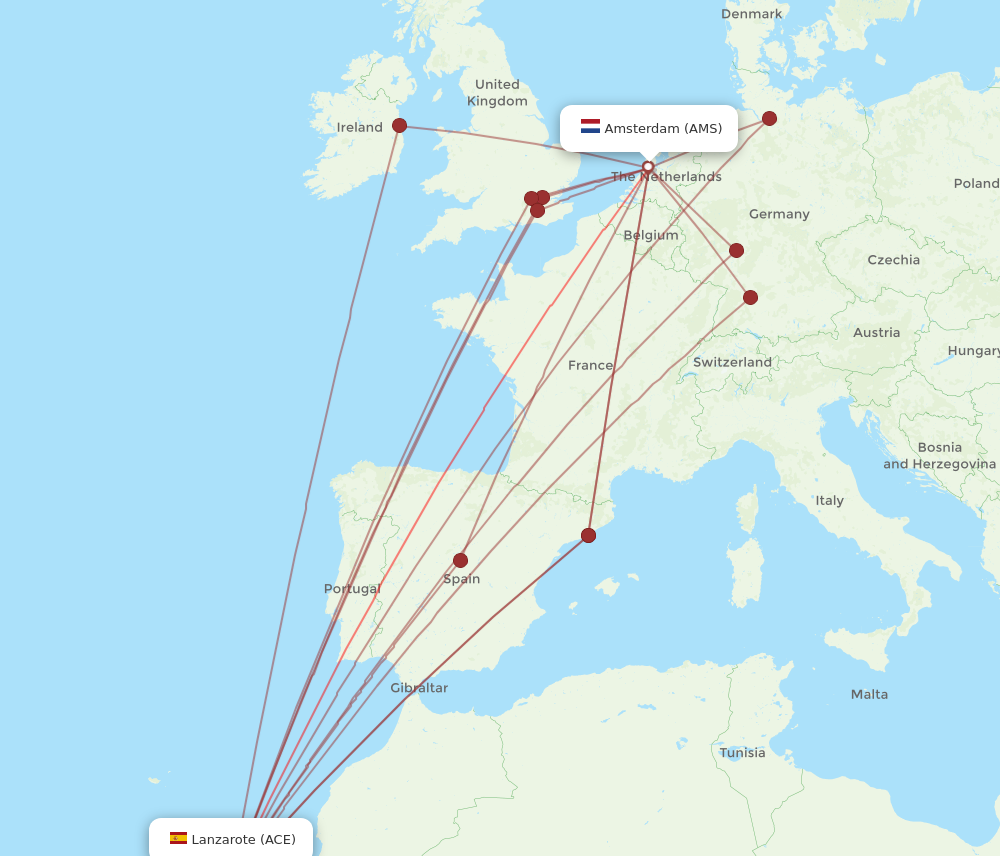 AMS to ACE flights and routes map