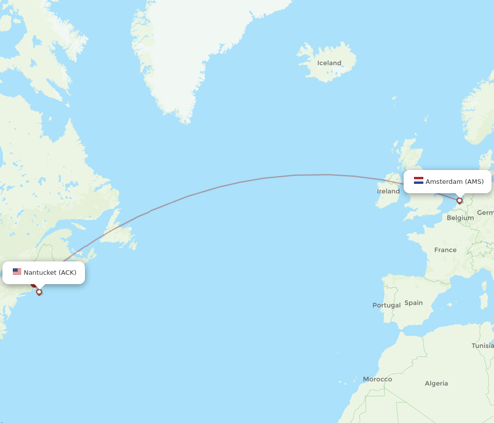 AMS-ACK flight routes
