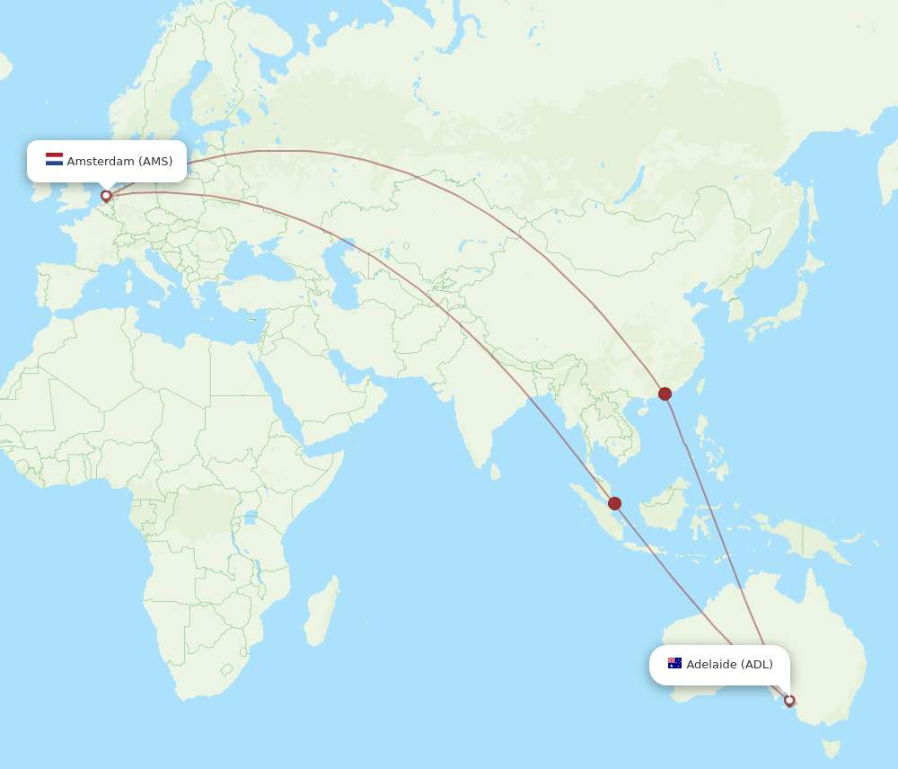 AMS to ADL flights and routes map