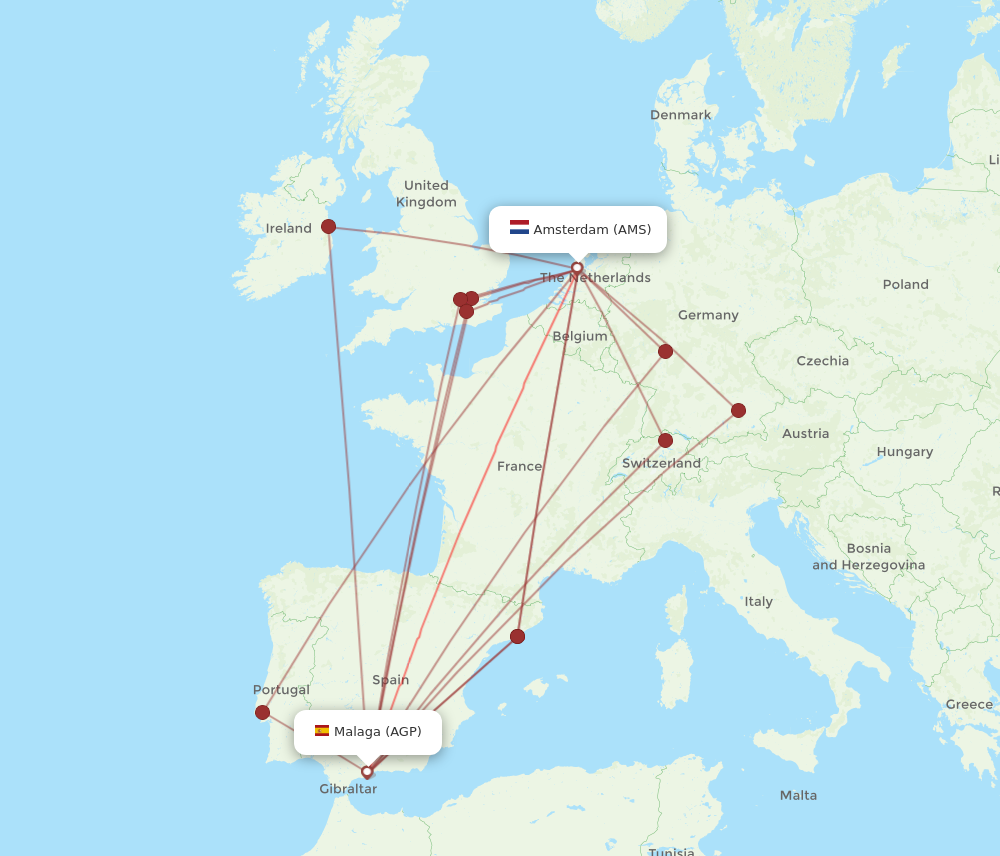 AMS to AGP flights and routes map