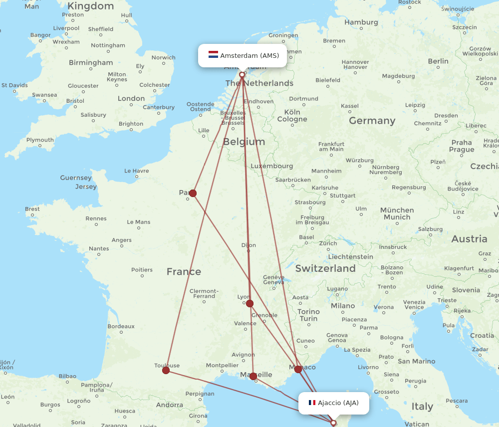 AMS to AJA flights and routes map