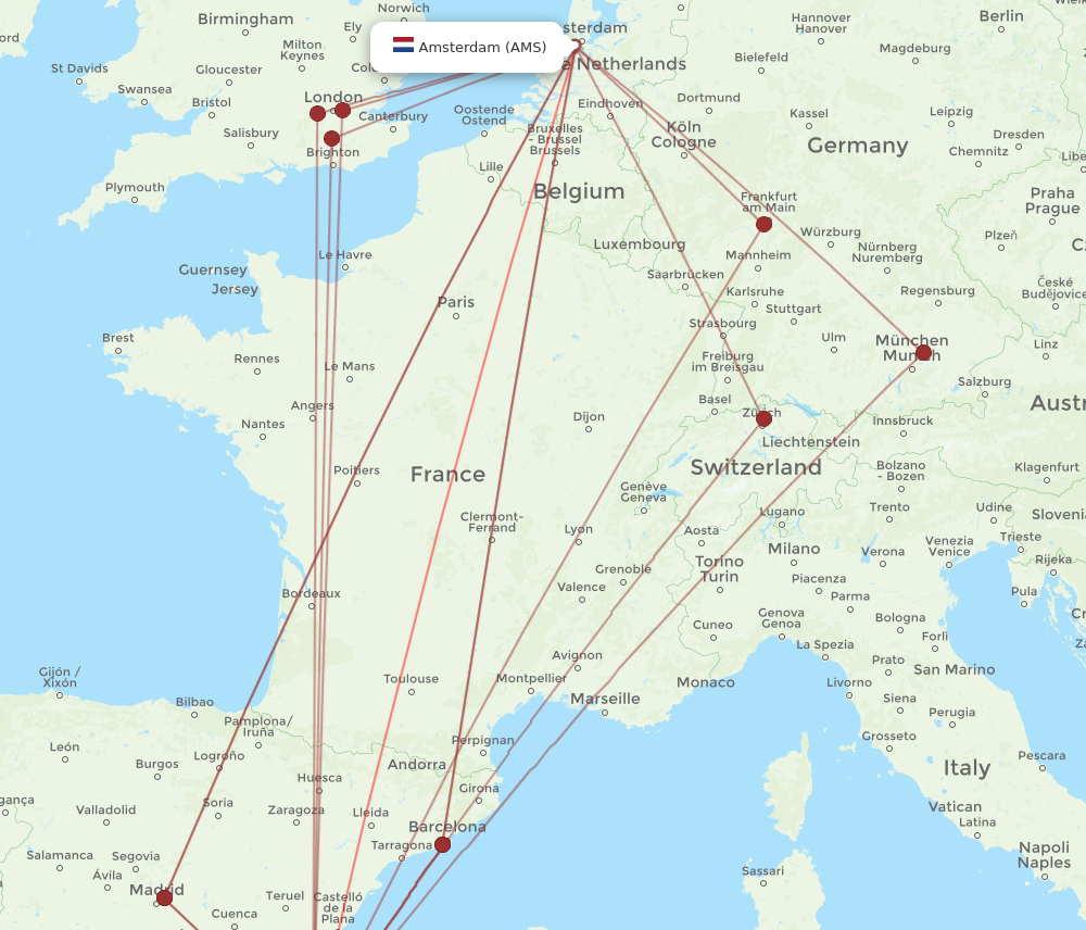 AMS to ALC flights and routes map
