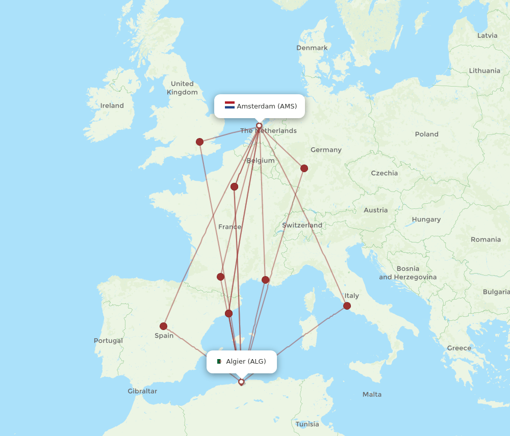 AMS-ALG flight routes