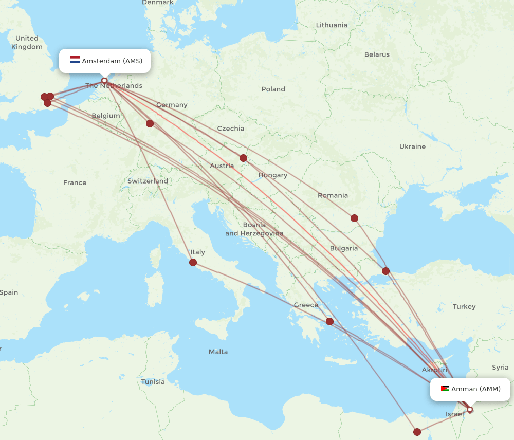 AMS-AMM flight routes