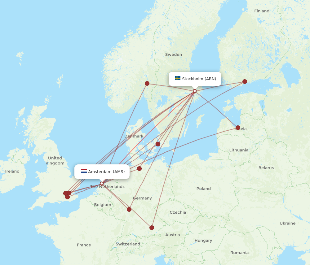 AMS to ARN flights and routes map