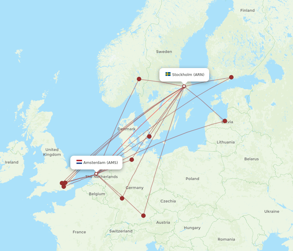 AMS to ARN flights and routes map