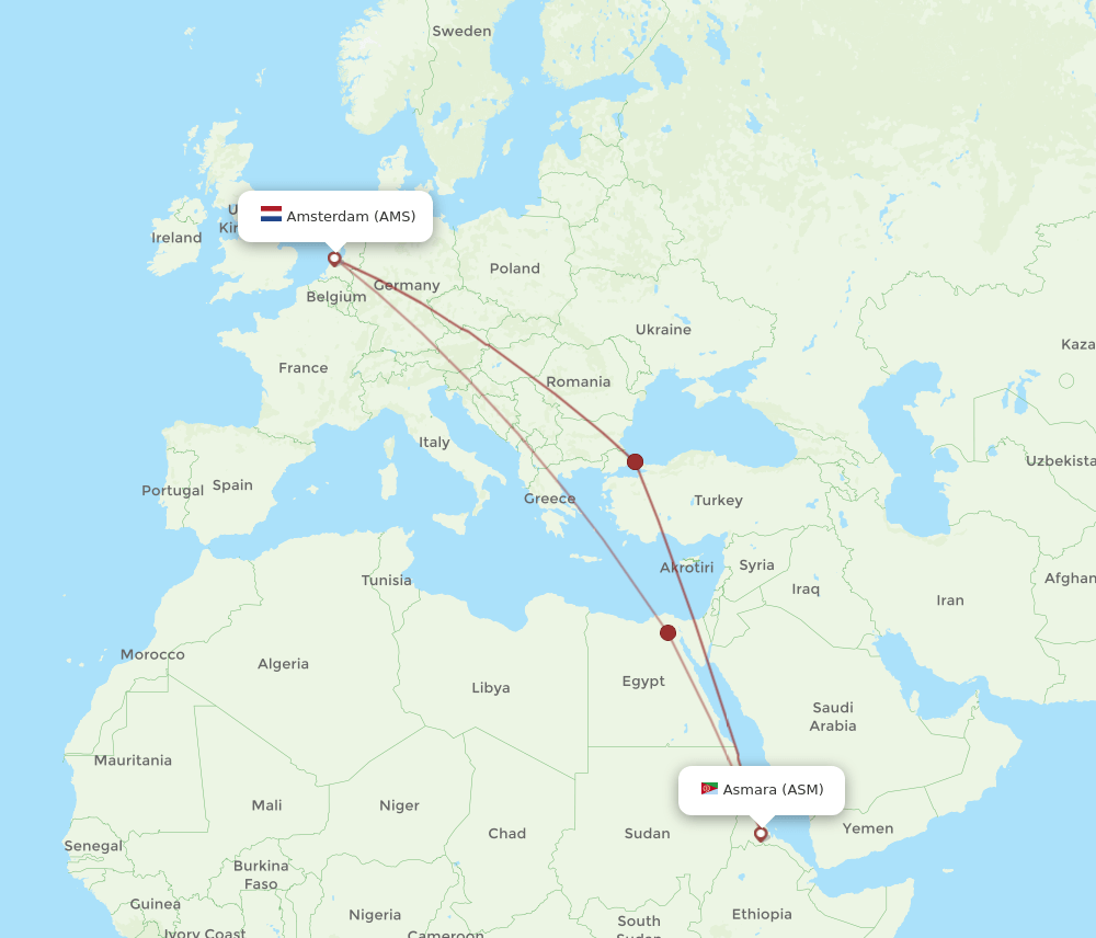 AMS to ASM flights and routes map