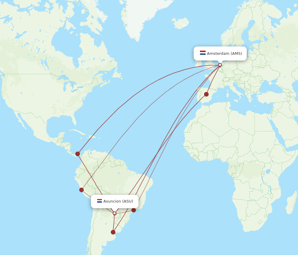 AMS-ASU flight routes