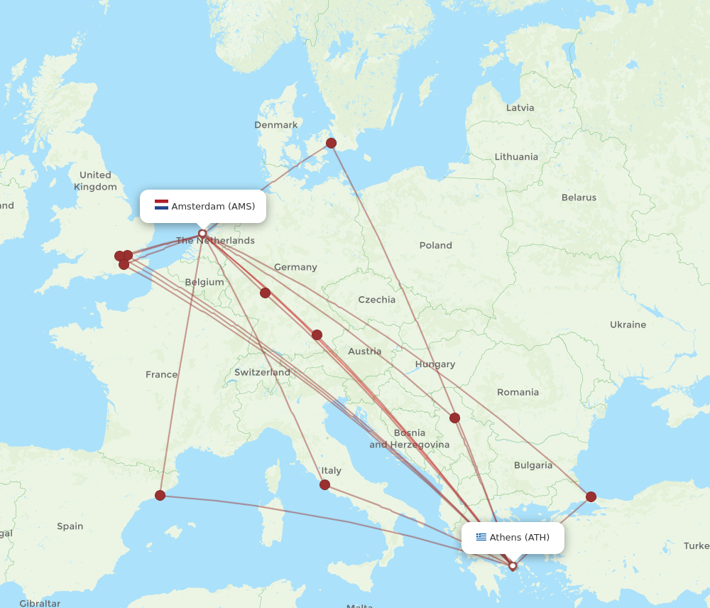 AMS to ATH flights and routes map