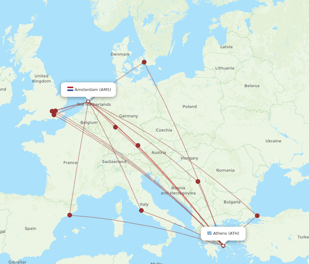 AMS-ATH flight routes