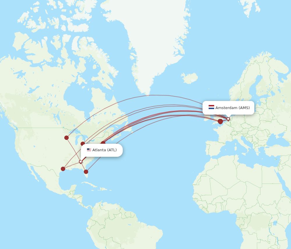 AMS to ATL flights and routes map