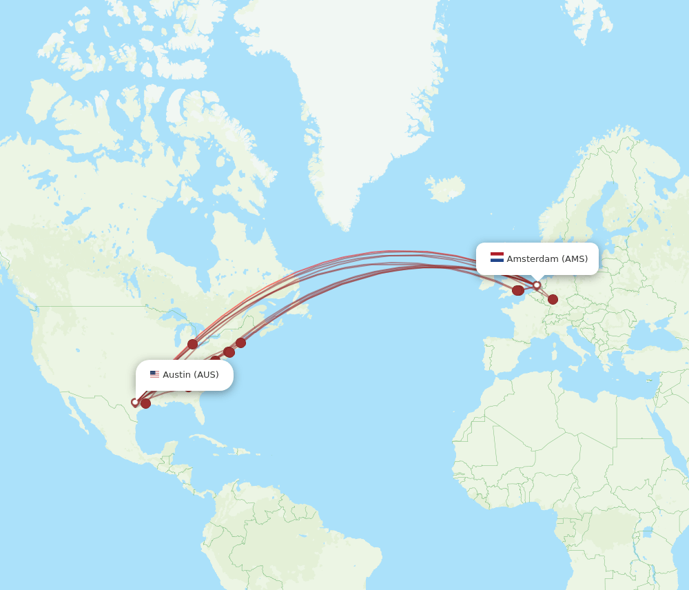 AMS-AUS flight routes