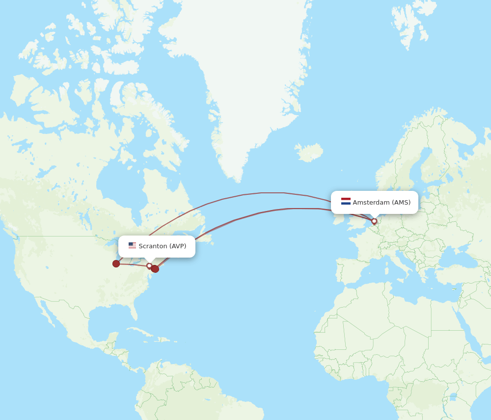 AMS to AVP flights and routes map