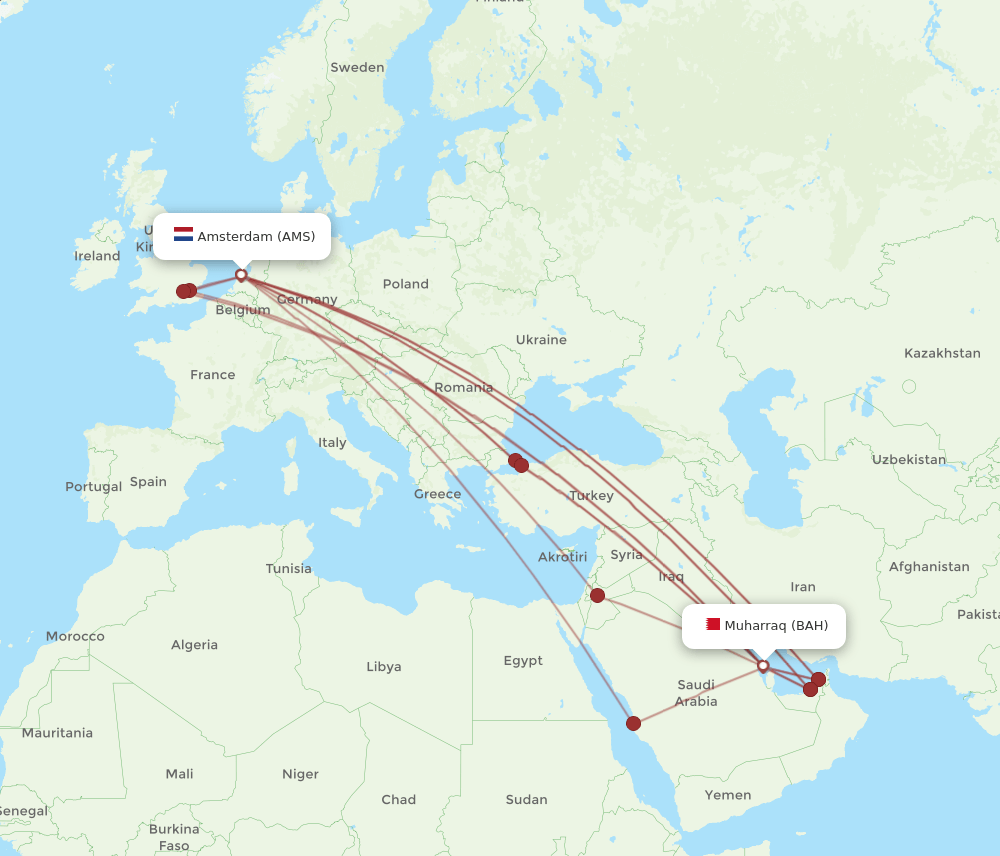 AMS-BAH flight routes