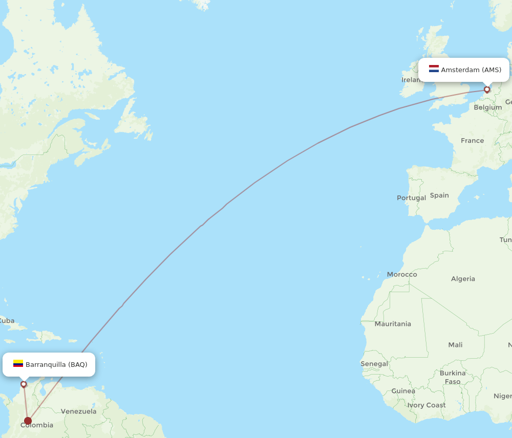 AMS-BAQ flight routes