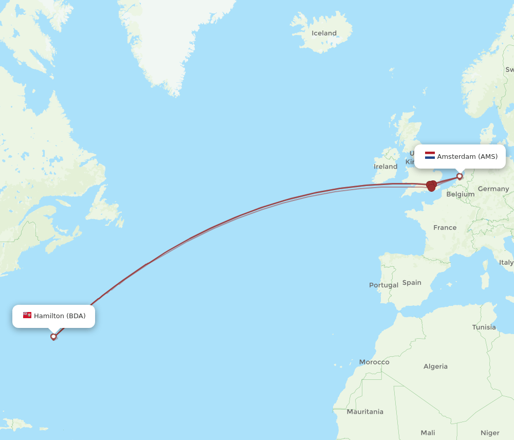 AMS-BDA flight routes