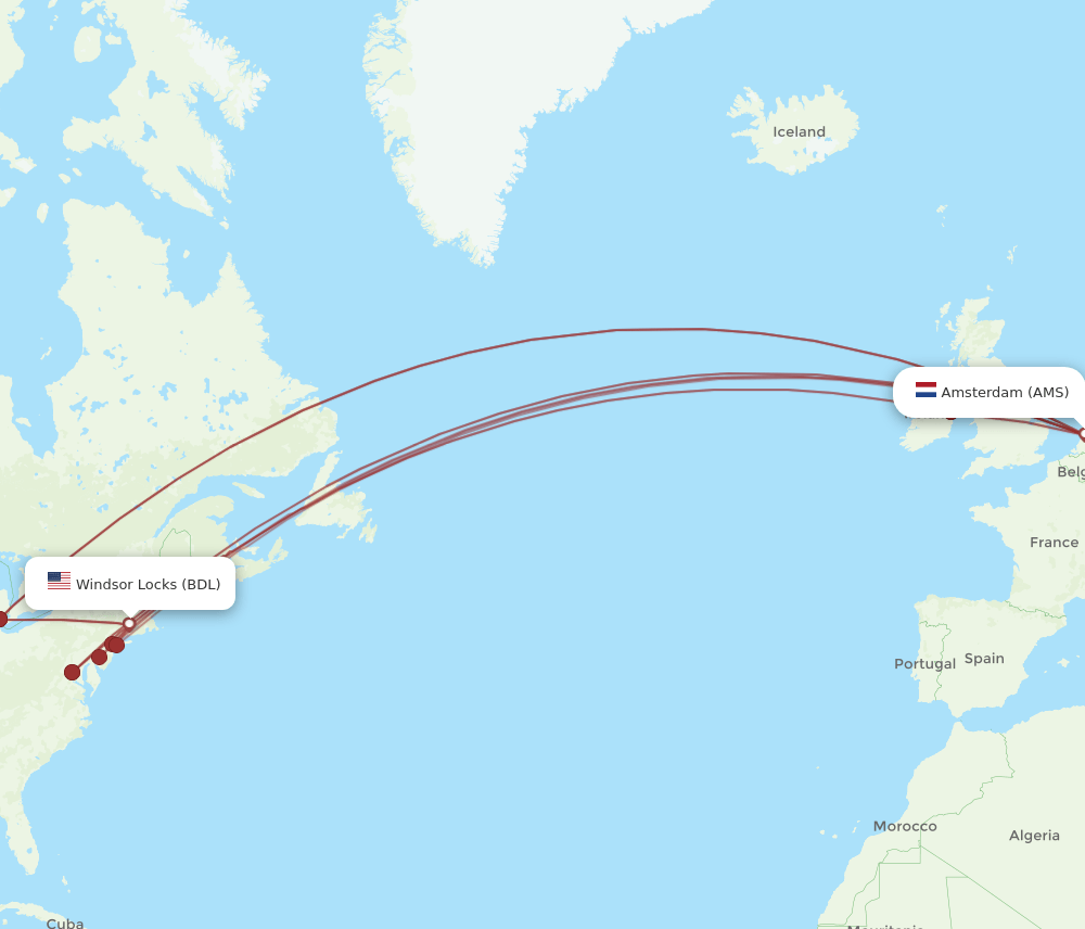 AMS-BDL flight routes