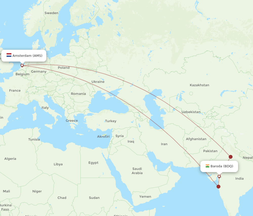 AMS-BDQ flight routes