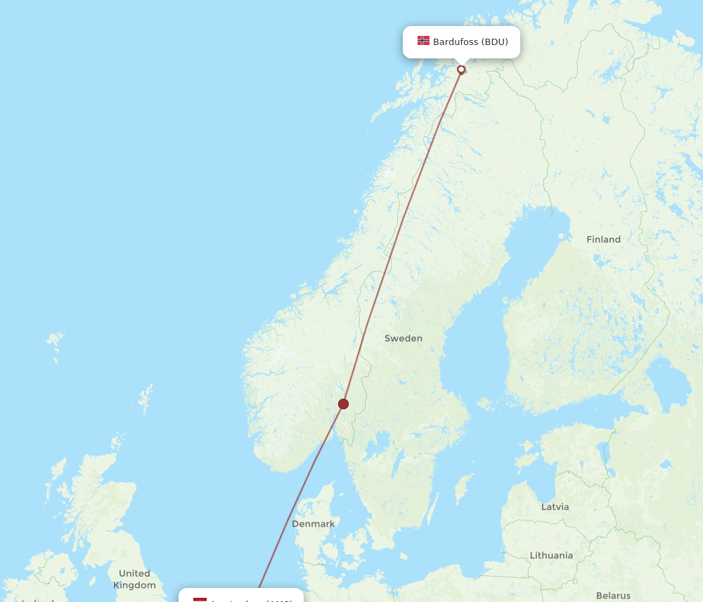 AMS to BDU flights and routes map