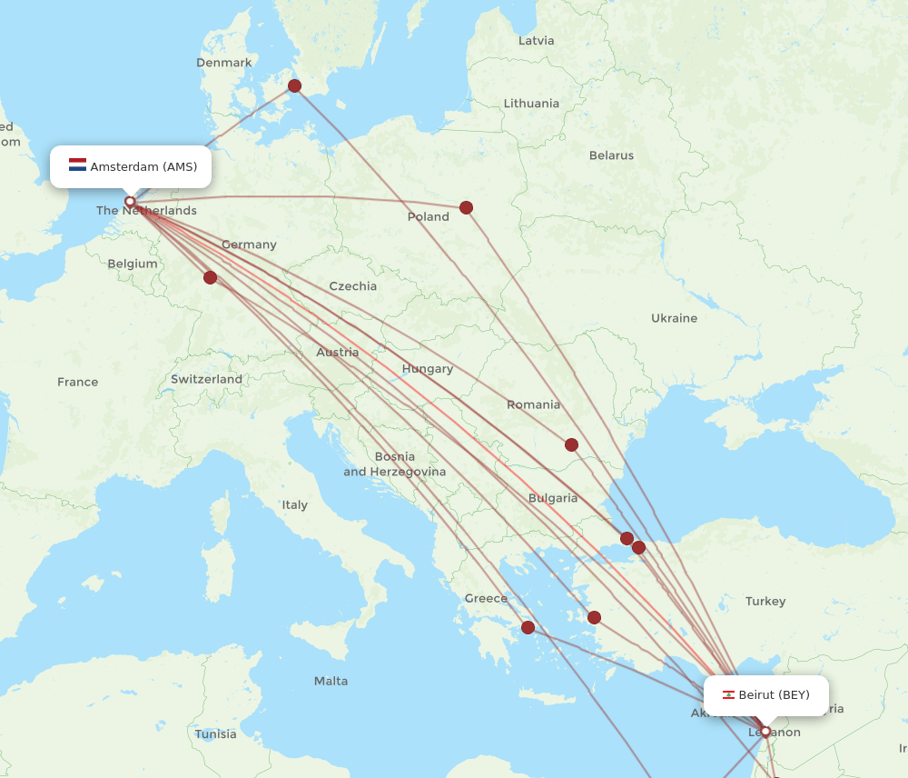 AMS-BEY flight routes