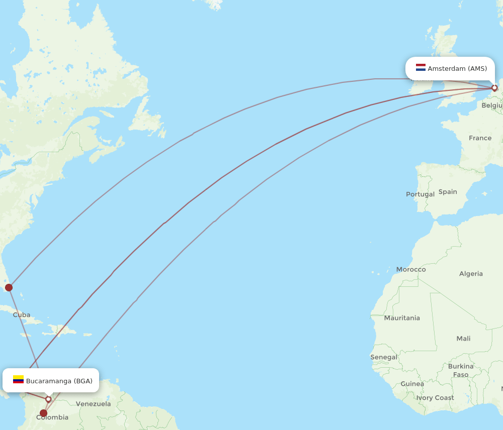AMS to BGA flights and routes map