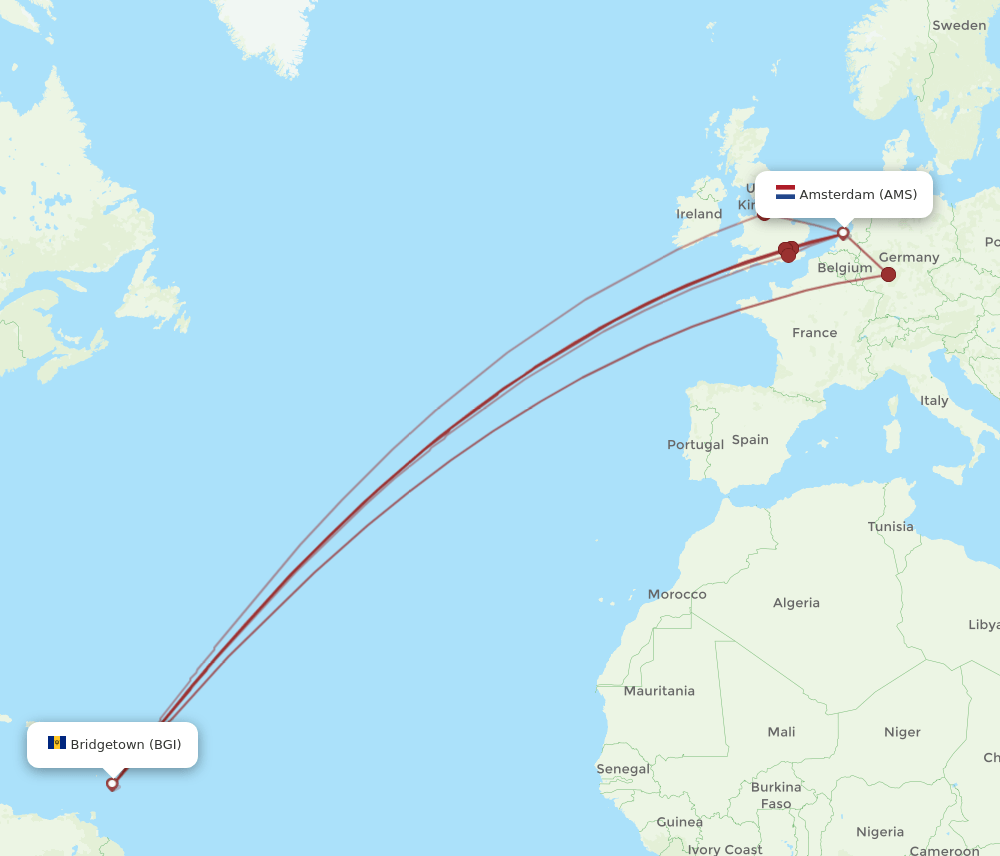 AMS to BGI flights and routes map