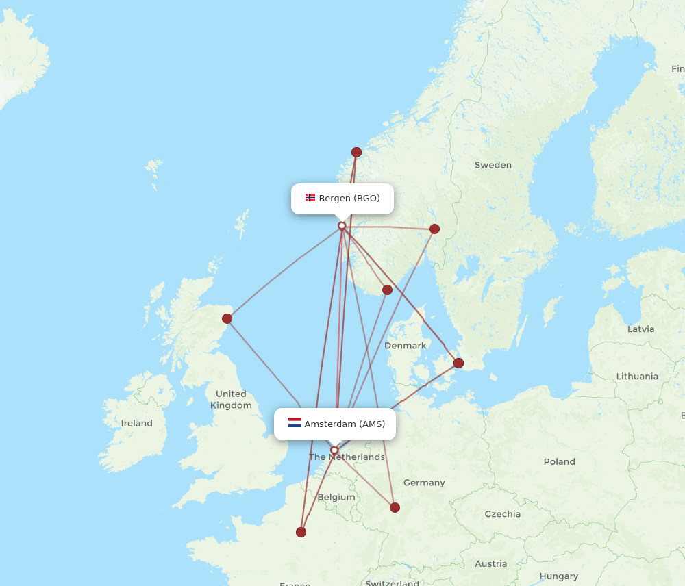 AMS to BGO flights and routes map