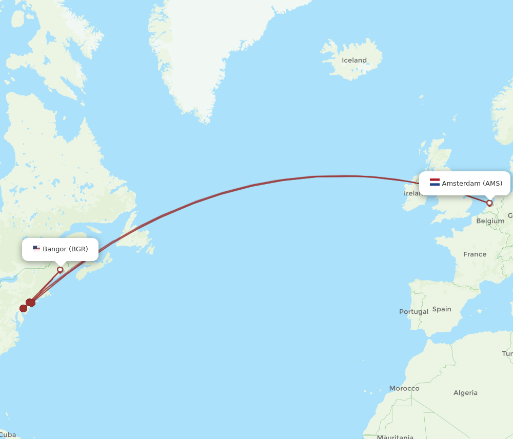 AMS to BGR flights and routes map
