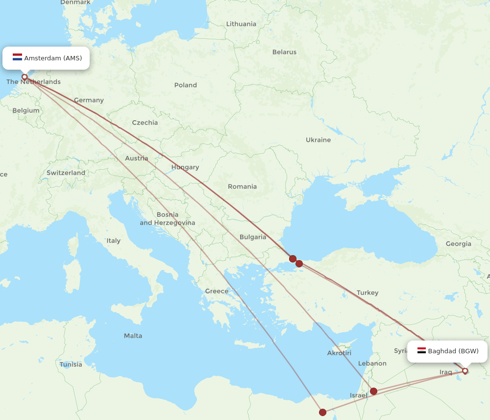 AMS-BGW flight routes