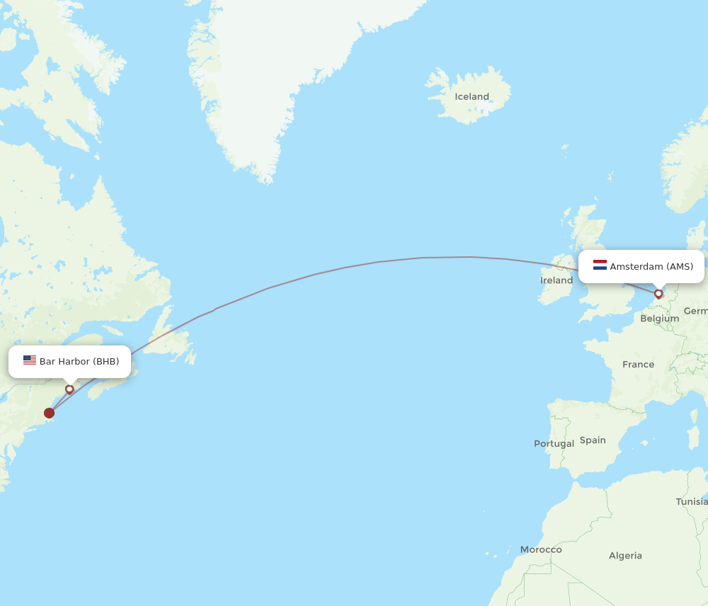 AMS to BHB flights and routes map