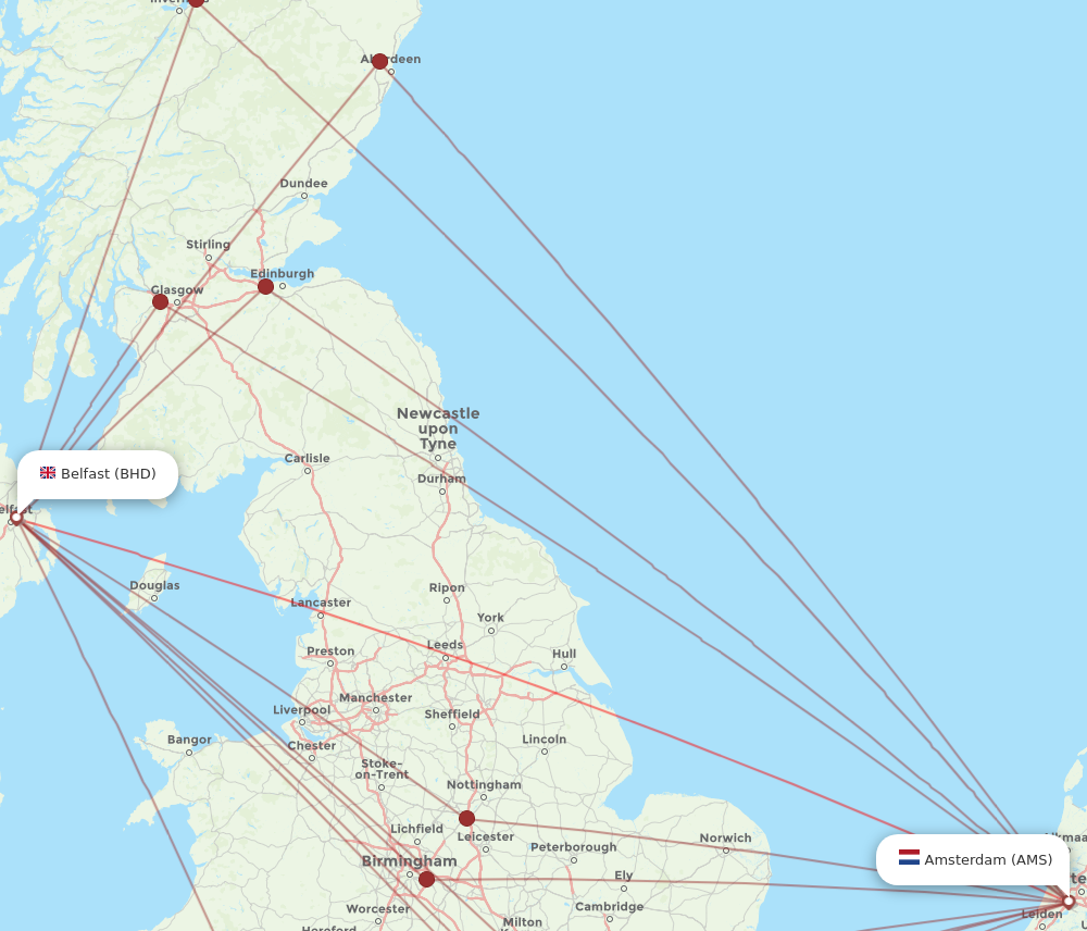 AMS to BHD flights and routes map