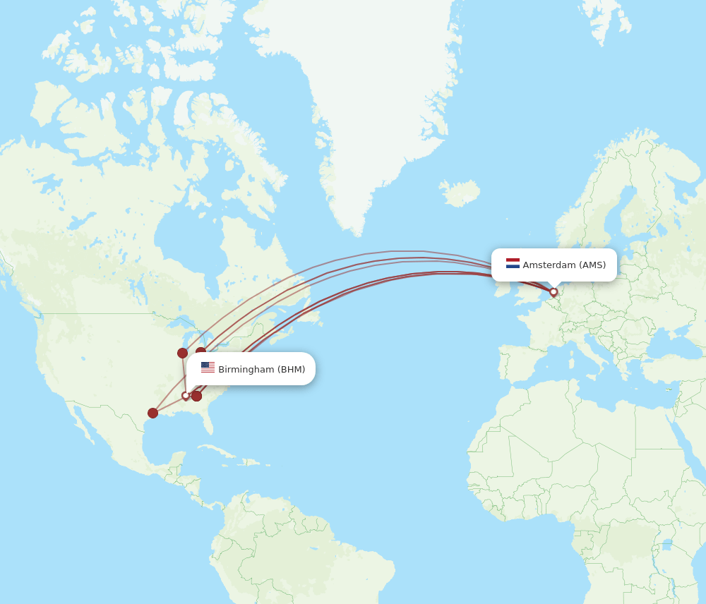 AMS-BHM flight routes