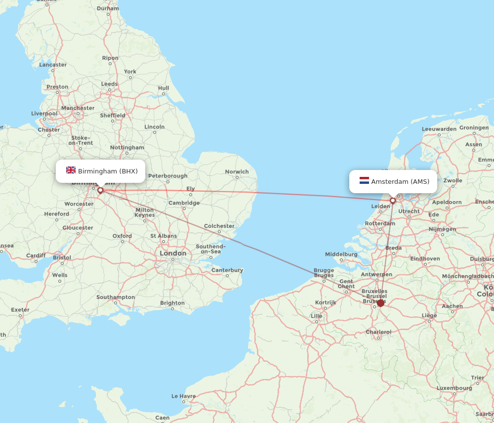 AMS to BHX flights and routes map