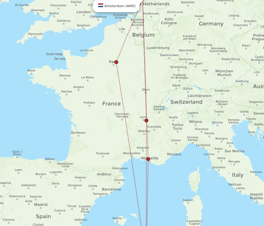 AMS-BJA flight routes