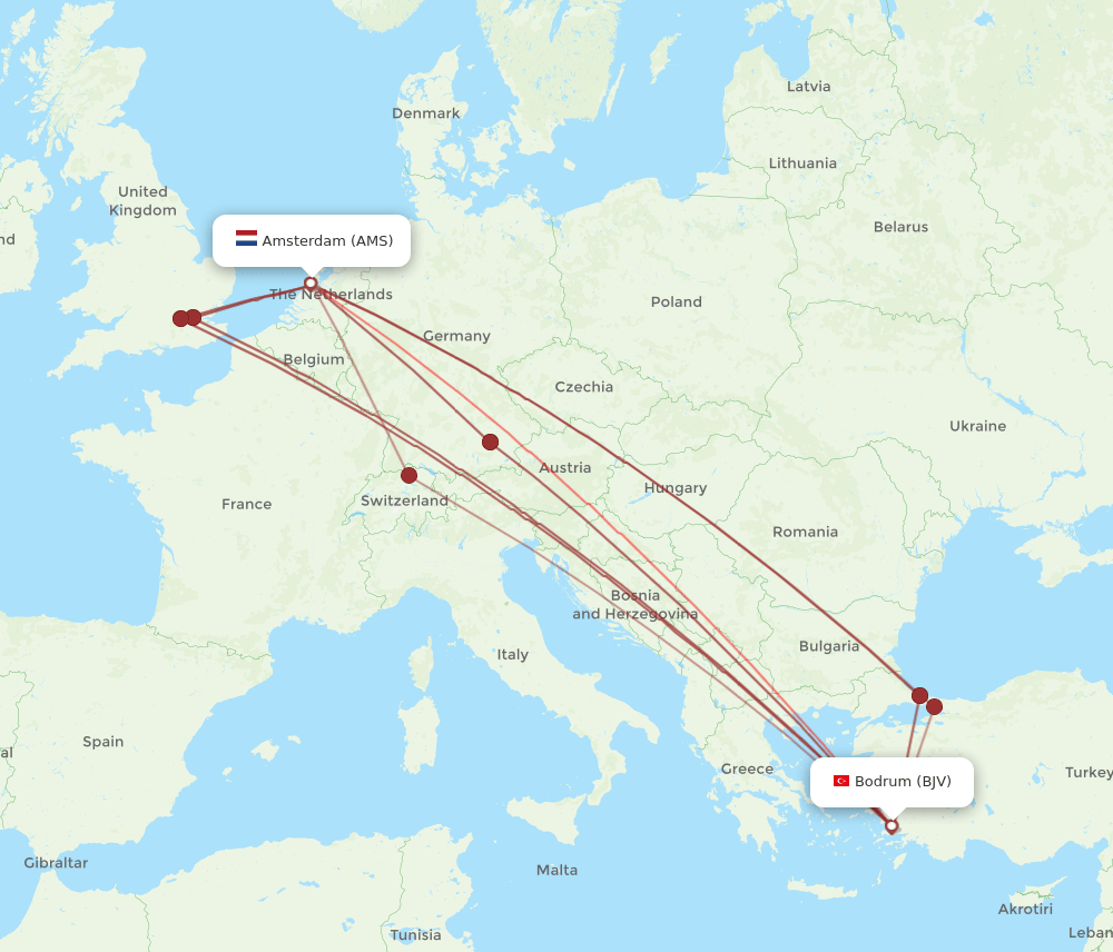 AMS to BJV flights and routes map