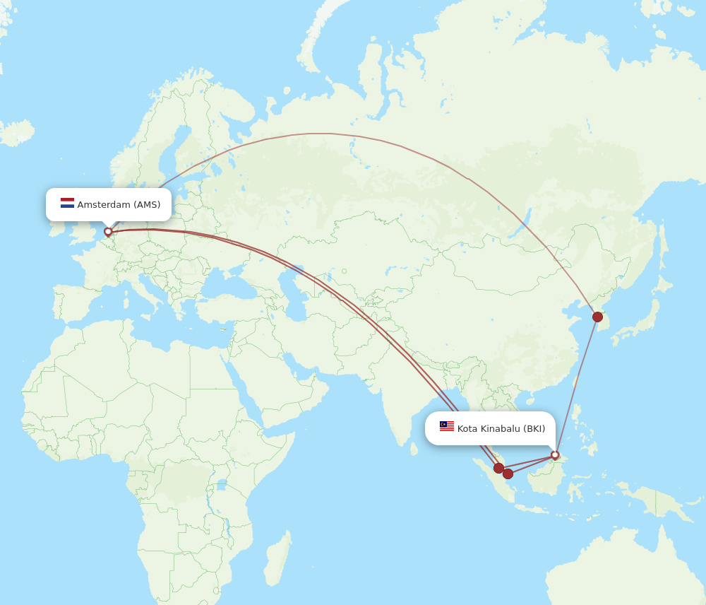 AMS-BKI flight routes