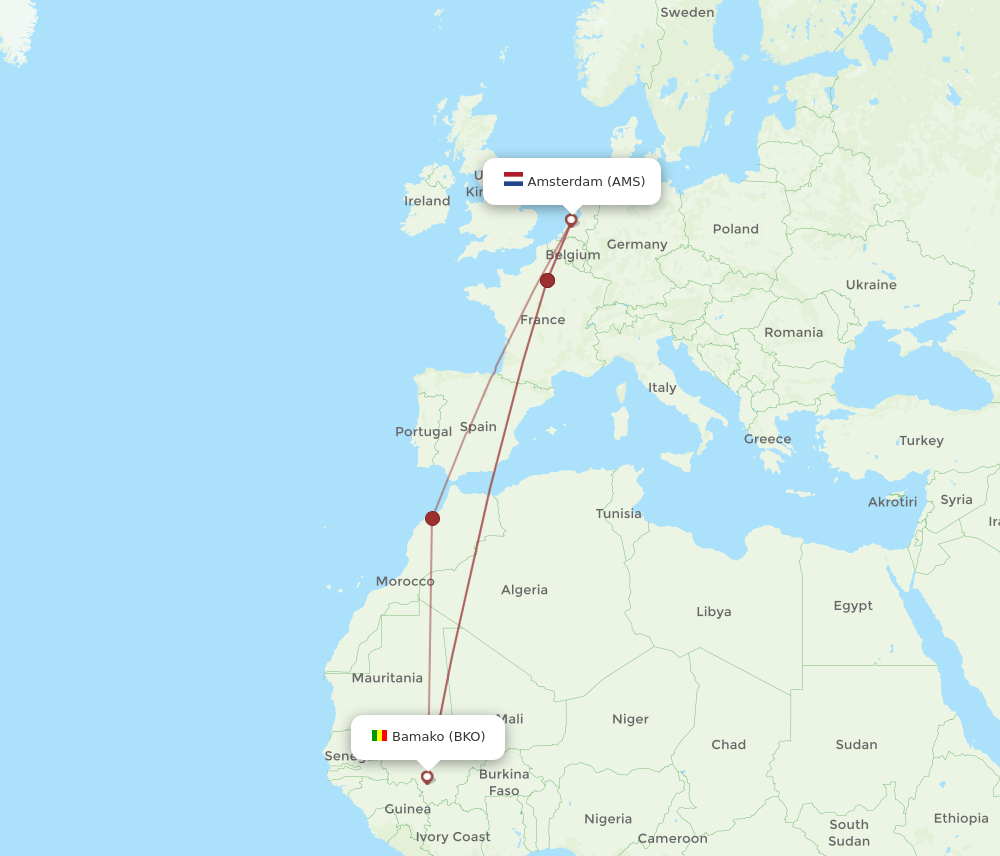 AMS to BKO flights and routes map