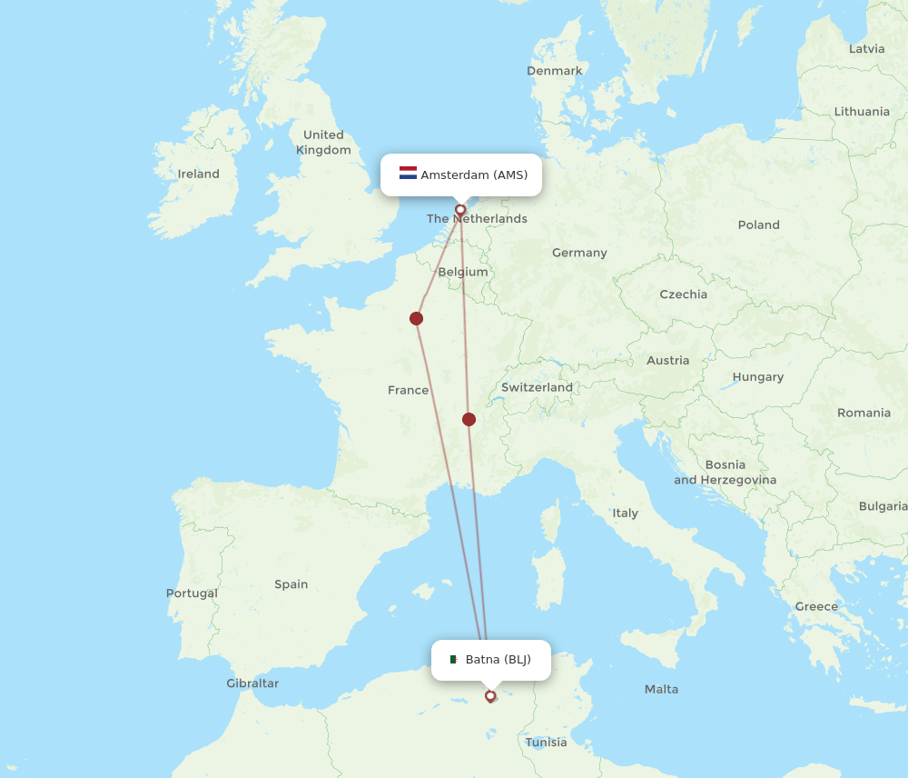 AMS-BLJ flight routes