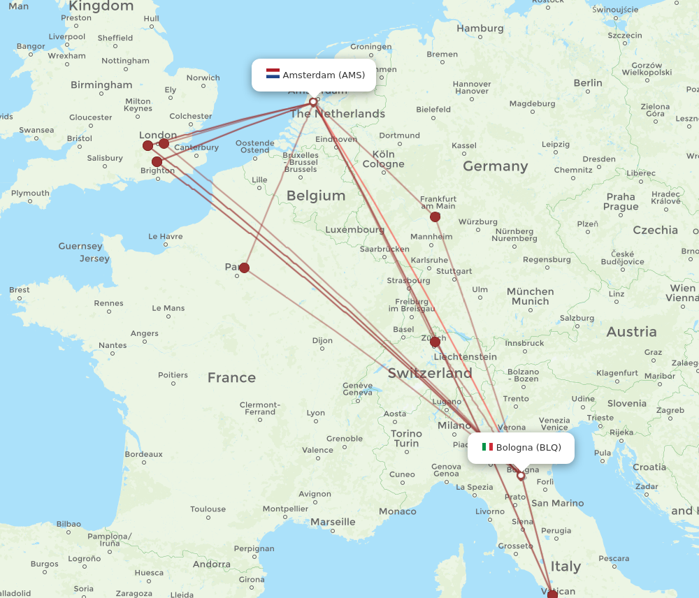 AMS to BLQ flights and routes map