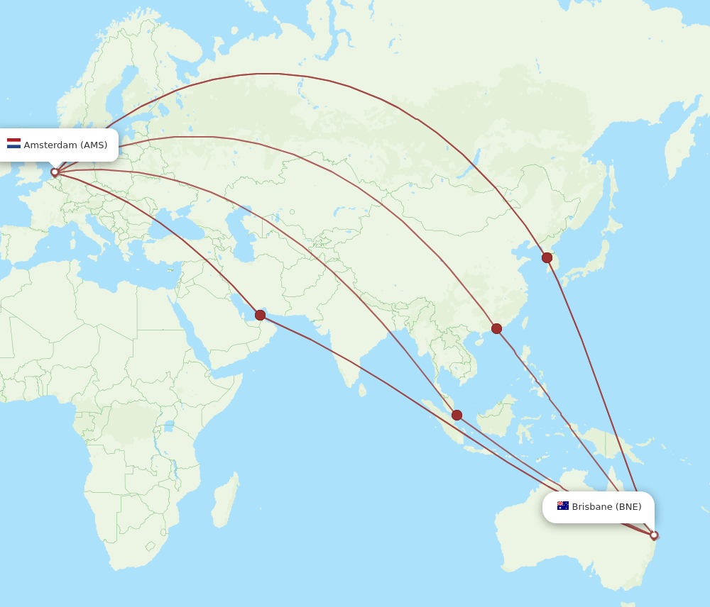 AMS to BNE flights and routes map