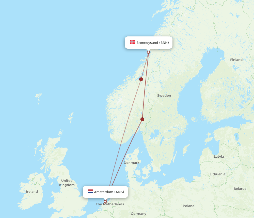 AMS to BNN flights and routes map